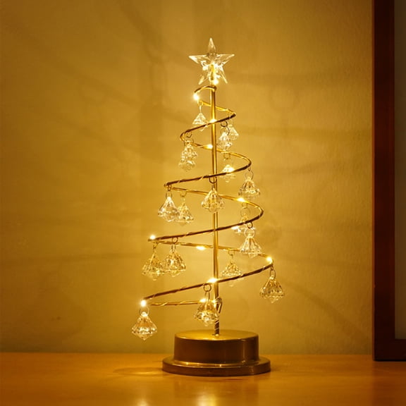 Crystal Christmas Tree Lamp, LED Star Desktop Light, Diamond Tabletop Ornament, Battery Operated Festive Night Light, Holiday Bedside Decor