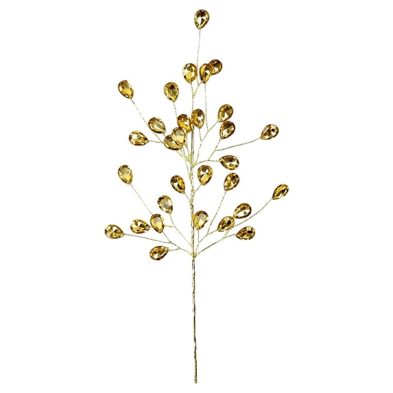 Crystal Christmas Tree Picks, 1 Pack 13inch Gold Acrylic Branch Stems with Decorative Berries, Christmas Picks for Tree, Wreath, Garland, Centerpiece and Vase Decor
