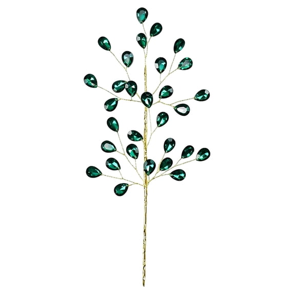 Crystal Christmas Tree Picks, 1 Pack 13inch Green Acrylic Branch Stems with Decorative Berries, Christmas Picks for Tree, Wreath, Garland, Centerpiece and Vase Decor