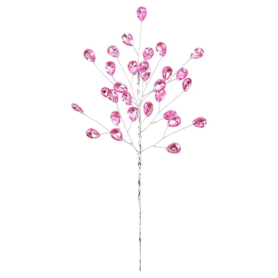 Crystal Christmas Tree Picks, 1 Pack 13inch Pink Acrylic Branch Stems with Decorative Berries, Christmas Picks for Tree, Wreath, Garland, Centerpiece and Vase Decor