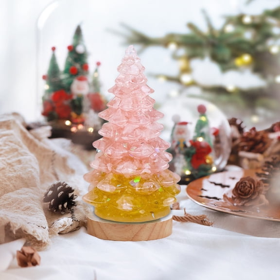 Crystal Christmas Tree, Tabletop Christmas Tree Figurine with Sparkling Clear Finish, Mini Resin Christmas Tree Decor for Desk Home Office Holiday Display, Yellow