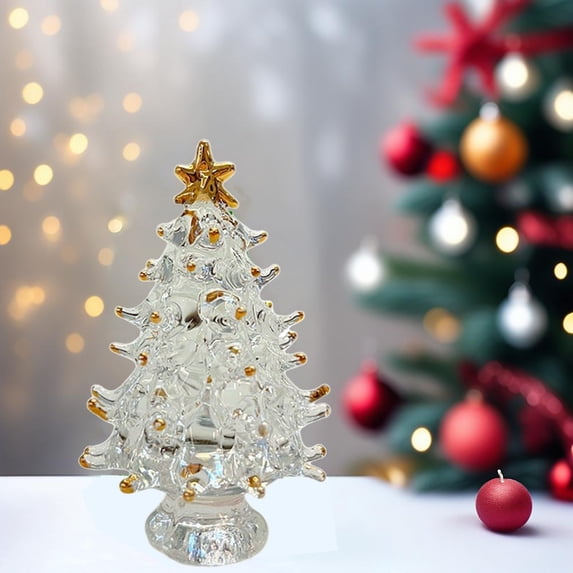 Crystal Christmas Tree White Glass Tabletop Ornament for Festive Home Office Decor Mini Christmas Tree Figurine Gift