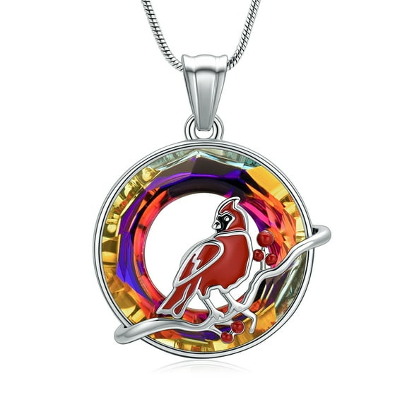 Crystal Circle of Life Eternity Memorial Urn Necklace for Ashes Hummingbird / Red Cardinal Cremation Keepsake Human Pet Memorial Jewelry for Women Men