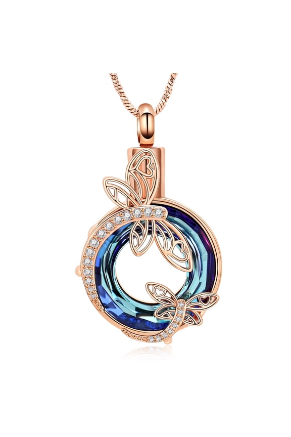 Crystal Circle of Life Urn Cremation Jewelry for Ashes Butterfly / Dragonfly Design Crystal Circle Memorial Urn Necklace Ashes Holder Keepsake for Women Men