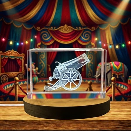Crystal Circus Cannon Trophy Award - 3D Engraved Recognition Gift with LED Base Light
