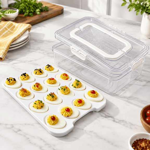 Crystal Clear 1 Pack Deviled Egg Carrier with Lid and Handle, Holds 16 Eggs