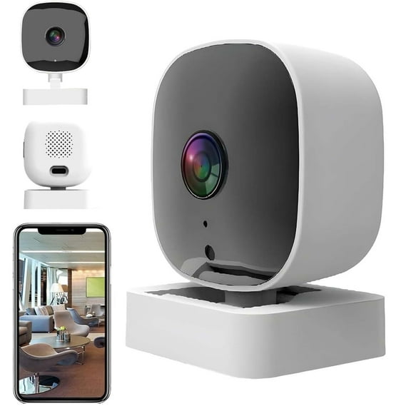 Crystal-Clear 2k Security Camera Color Night Vision, 24/7 Recording & Smart Alerts Easy Install, Window Cameras, Wi-Fi Cameras Wireless Indoor, 360 Panoramic Wide Angle View (1Pc)