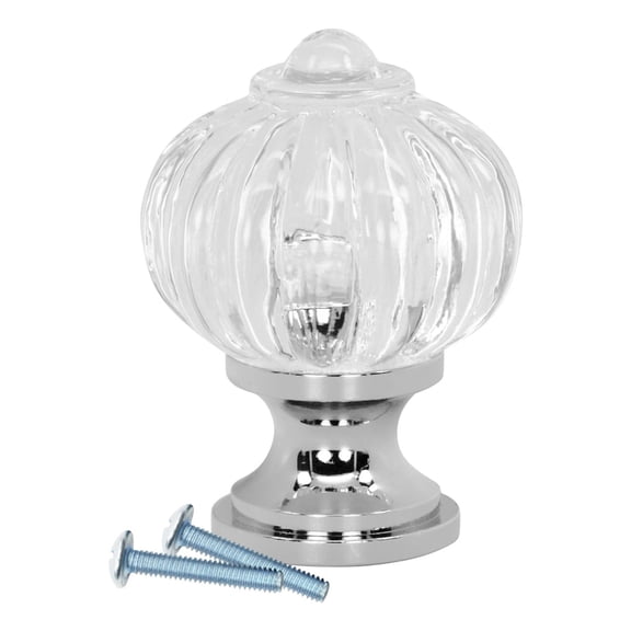 Crystal Clear Acrylic Pumpkin Style, Chrome, Clear Cabinet Hardware Knob, 1-3/32 Inch Diameter