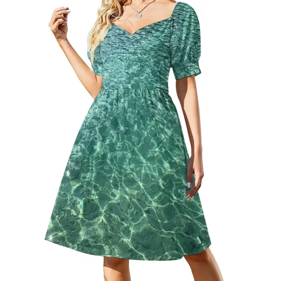 Crystal Clear Aqua Blue Ocean Water Sleeveless cute dress Wom's long dress