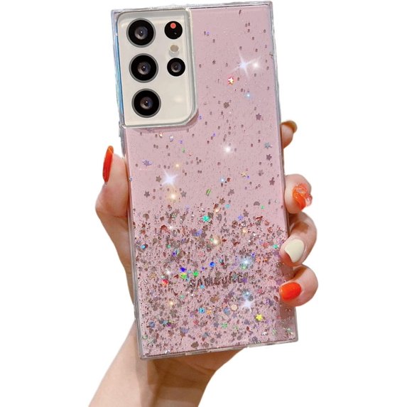 Crystal Clear Bling Case Compatible with Galaxy S22 5G Glitter Case for Women,Sparkly Glitter Shiny Protection Cases for Girls Soft TPU Shockproof Bumper for Galaxy S22 - Pink