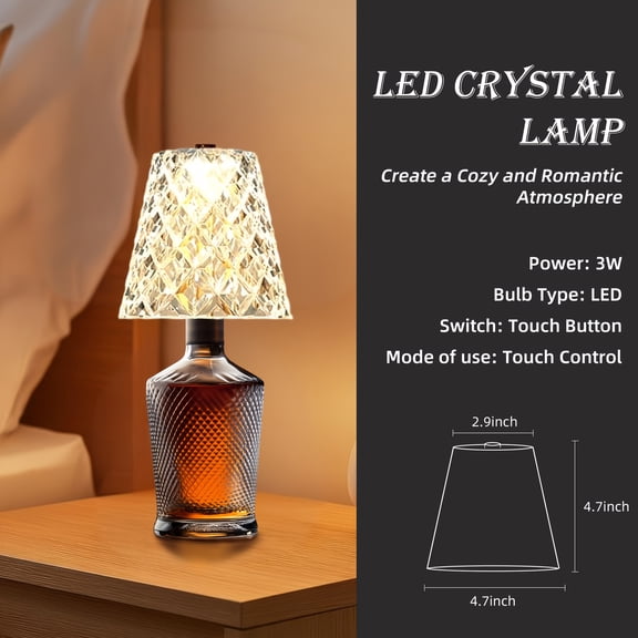 Crystal Clear Bottle Light, Table Lamp, Rechargeable LED Wine Lamp, Acrylic Lampshade, 2000Mah, 3 Colors, Bottle Lamp