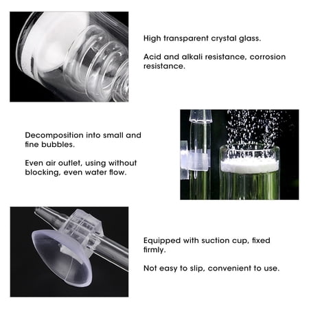 Crystal Clear CO2 Diffuser For Aquariums, Fine Bubbles, Even Flow, Secure Suction Cup