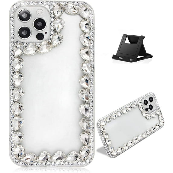 Crystal Clear Case Compatiable with iPhone 15 Pro 6.1",Bling Glitter Diamond Case Stylish for Woman Girls,Sparkle 3D Handmade Rhinestone with Soft Bumper Back Protective Cover Shell