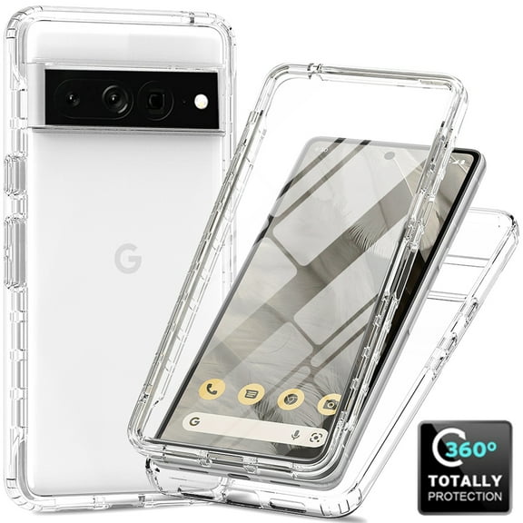 Crystal Clear Case for Google Pixel 7, [Not Yellowing] Gradient Phone Case with Built-in Screen Protector, Military Grade Drop Protection Shockproof Transparent Cover for Google Pixel 7, Clear