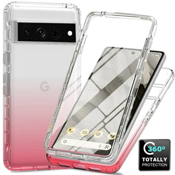 Crystal Clear Case for Google Pixel 8, Gradient Design with Built-in Screen Protector Shockproof Anti-Yellowing Case for Google Pixel 8, Military Grade Protection Phone Cover, Pink