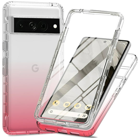 Crystal Clear Case for Google Pixel 8 Pro, Gradient Design with Built-in Screen Protector Shockproof Anti-Yellowing Case for Google Pixel 8 Pro, Military Grade Protection Phone Cover, Pink