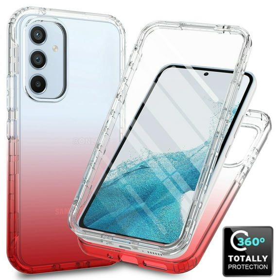 Crystal Clear Case for Samsung Galaxy A54 5G, [Not Yellowing] Gradient Phone Case with Built-in Screen Protector, Military Grade Drop Protection Shockproof Transparent Cover for Galaxy A54 5G, Pink