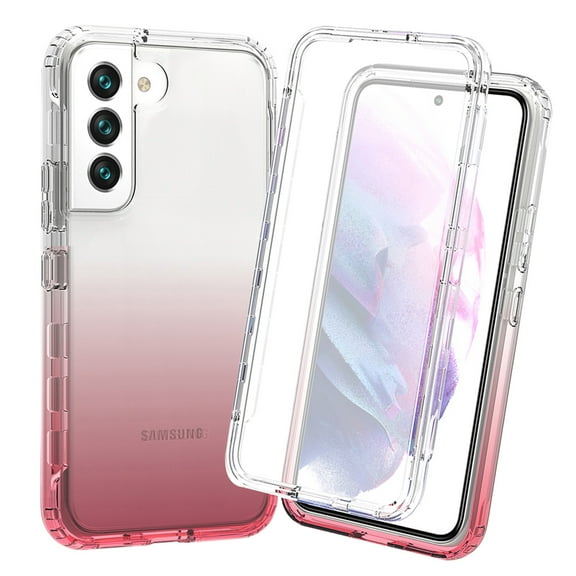 Crystal Clear Case for Samsung Galaxy S22 Plus, Gradient Design with Built-in Screen Protector Shockproof Anti-Yellowing Case for Galaxy S22 Plus, Military Grade Protection Phone Cover, Pink