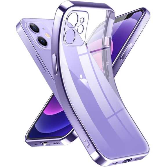 Crystal Clear Case for iPhone 12 Mini, [Not Yellowing] [Camera Protection] [Military Grade Drop Tested] Transparent Shockproof Protective Phone Case Soft Silicone Slim Cover, 5.4 inch, Purple
