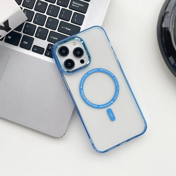 Crystal Clear Case for iPhone 12 Pro Max, Magnetic Cover Compatible with MagSafe Wireless Charging, Hybrid Rugged PC + TPU Dustproof Shockproof Lens Protection Case for iPhone 12 Pro Max,Clear/Blue