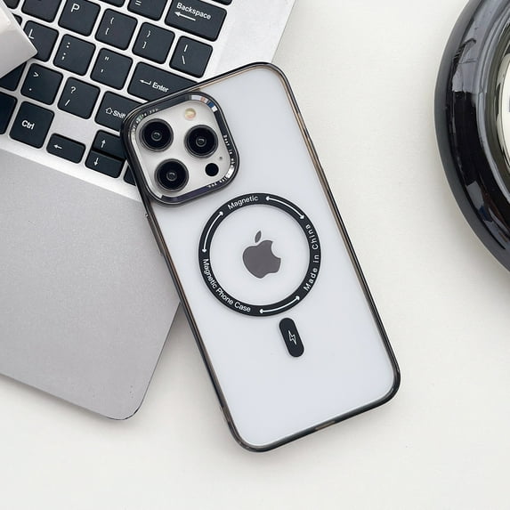 Crystal Clear Case for iPhone 13 Pro, Magnetic Cover Compatible with MagSafe Wireless Charging, Hybrid Rugged PC + TPU Dustproof Shockproof Lens Protection Case for iPhone 13 Pro,Clear/Black