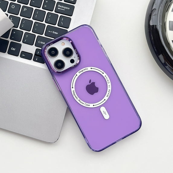 Crystal Clear Case for iPhone 14 Pro, Magnetic Cover Compatible with MagSafe Wireless Charging, Hybrid Rugged PC + TPU Dustproof Shockproof Lens Protection Case for iPhone 14 Pro,Purple
