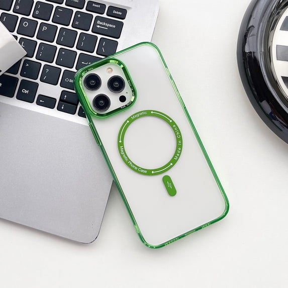 Crystal Clear Case for iPhone 14 Pro, Magnetic Cover Compatible with MagSafe Wireless Charging, Hybrid Rugged PC + TPU Dustproof Shockproof Lens Protection Case for iPhone 14 Pro,Clear/Green