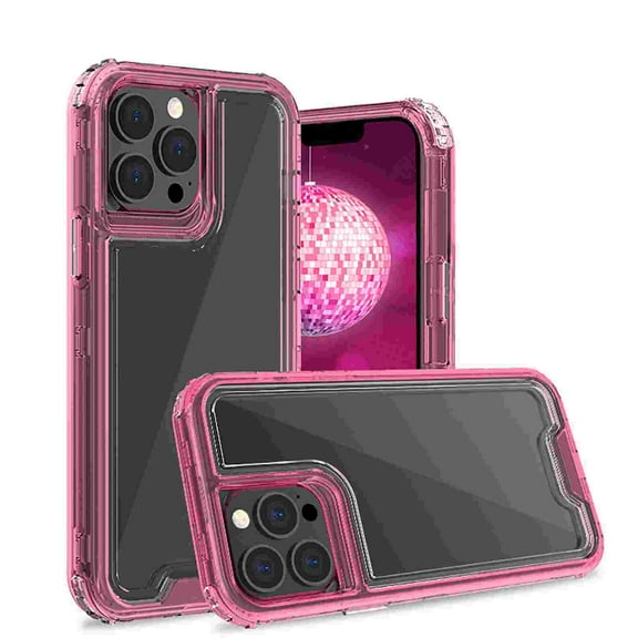 Crystal Clear Case for iPhone 16 Pro, [Not Yellowing][Military Grade Drop Tested] Transparent Shockproof Protective Phone Case Hard PC + Soft Silicone Slim Cover For iPhone 16 Pro,Hotpink