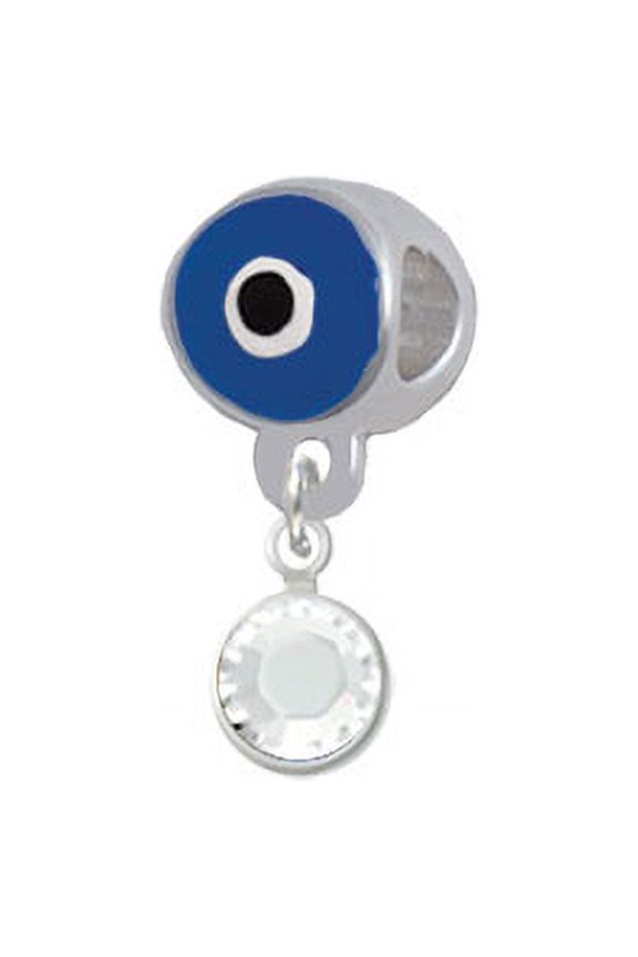 Crystal Clear Channel Drop - Blue Evil Eye Charm Bead