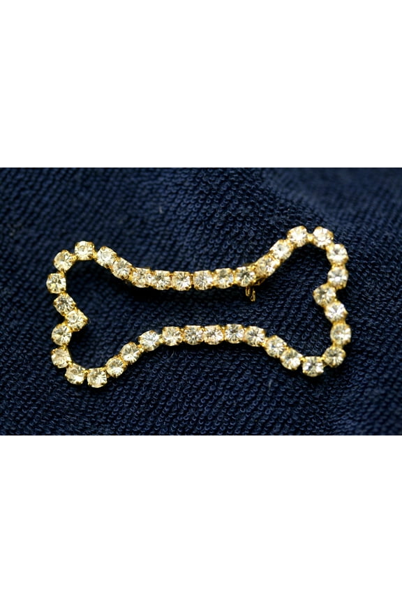 Crystal Clear Dog Bone Outline Rhinestone Pin with Silver Tones Brooch Pin, Gold Tone Dog Bone Costume Jewelry