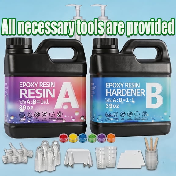 Crystal Clear Epoxy Resin 78oz with 6Color Pigment Powder 1:1 Mixing Ratio, Bubble Free & AntiYellowing - High Gloss Casting & Coating Resin for Jewelry, River Tables, Bar Top, Countertops & Wood