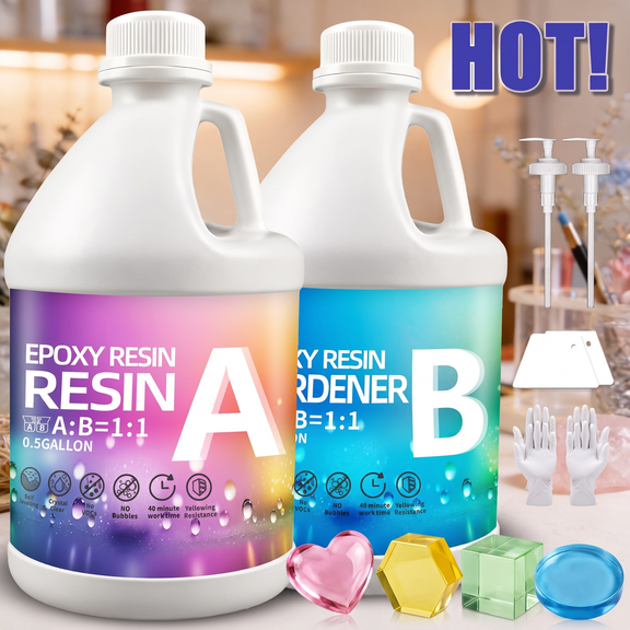 Crystal Clear Epoxy Resin Kit 1GAL - 1:1 Mixing Ratio, Bubble Free & Anti-Yellowing - High Gloss Casting & Coating Resin for Jewelry, River Tables, Bar Top, Countertops & Wood