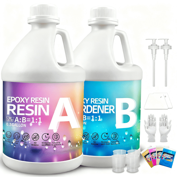 Crystal Clear Epoxy Resin Kit 1GAL - 1:1 Mixing Ratio, Bubble Free & Anti-Yellowing - High Gloss Casting & Coating Resin for Jewelry, River Tables, Bar Top, Countertops & Wood