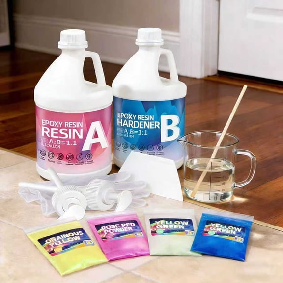 Crystal Clear Epoxy Resin Kit 1GAL With 4 luminous powder- 1:1 Mixing Ratio, Bubble Free & Anti-Yellowing - High Gloss Casting & Coating Resin for Jewelry, River Tables, Bar Top, Countertops & Wood