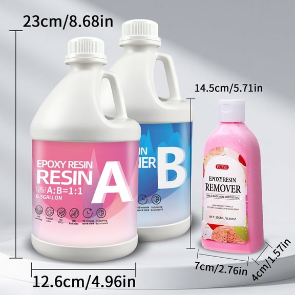 Crystal Clear Epoxy Resin Kit 1GAL with Resin Remover - 1:1 Mixing Ratio, Bubble Free & Anti-Yellowing - High Gloss Casting & Coating Resin for Jewelry, River Tables, Bar Top, Countertops & Wood
