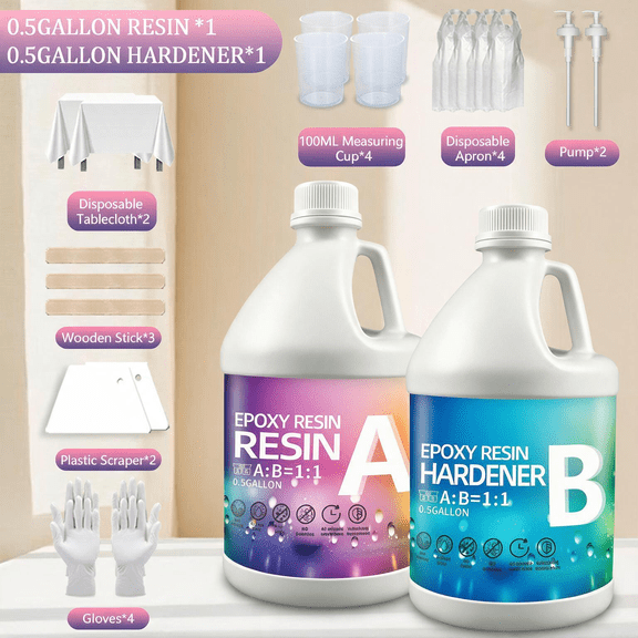(1 Gallon Total) Crystal-Clear Epoxy Resin Art Kit with Pump, Non-Yellowing & Bubble-Free, Fast Curing Two-Part Resin for Casting, Crafts, Jewelry, Tabletops, Bar Tops & Wood Tables