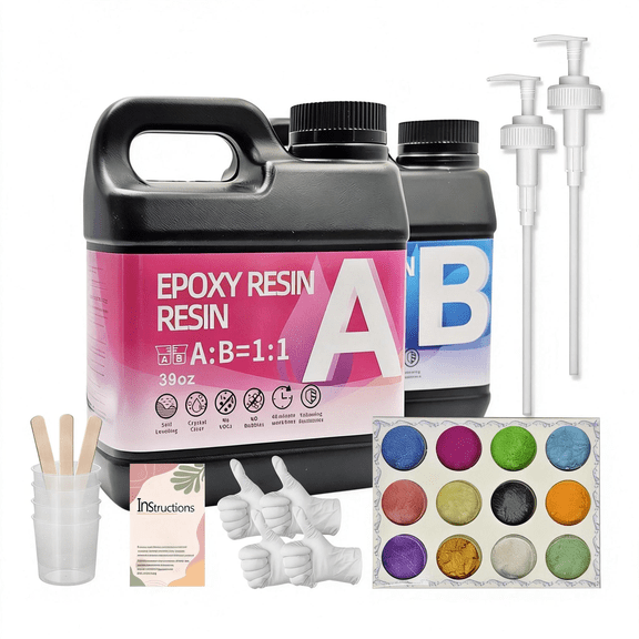 Crystal Clear Epoxy Resin Kit 78oz With 12-color pearlescent powder- 1:1 Mixing Ratio, Bubble Free & Anti-Yellowing - High Gloss Casting & Coating Resin for Jewelry, River Tables, Bar Top