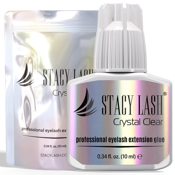 Crystal Clear Eyelash Extension Glue Stacy Lash (0.34fl.oz/10ml)/1 Sec Drying Time/Retention – 8 Weeks/Transparent Adhesive/Professional Supplies