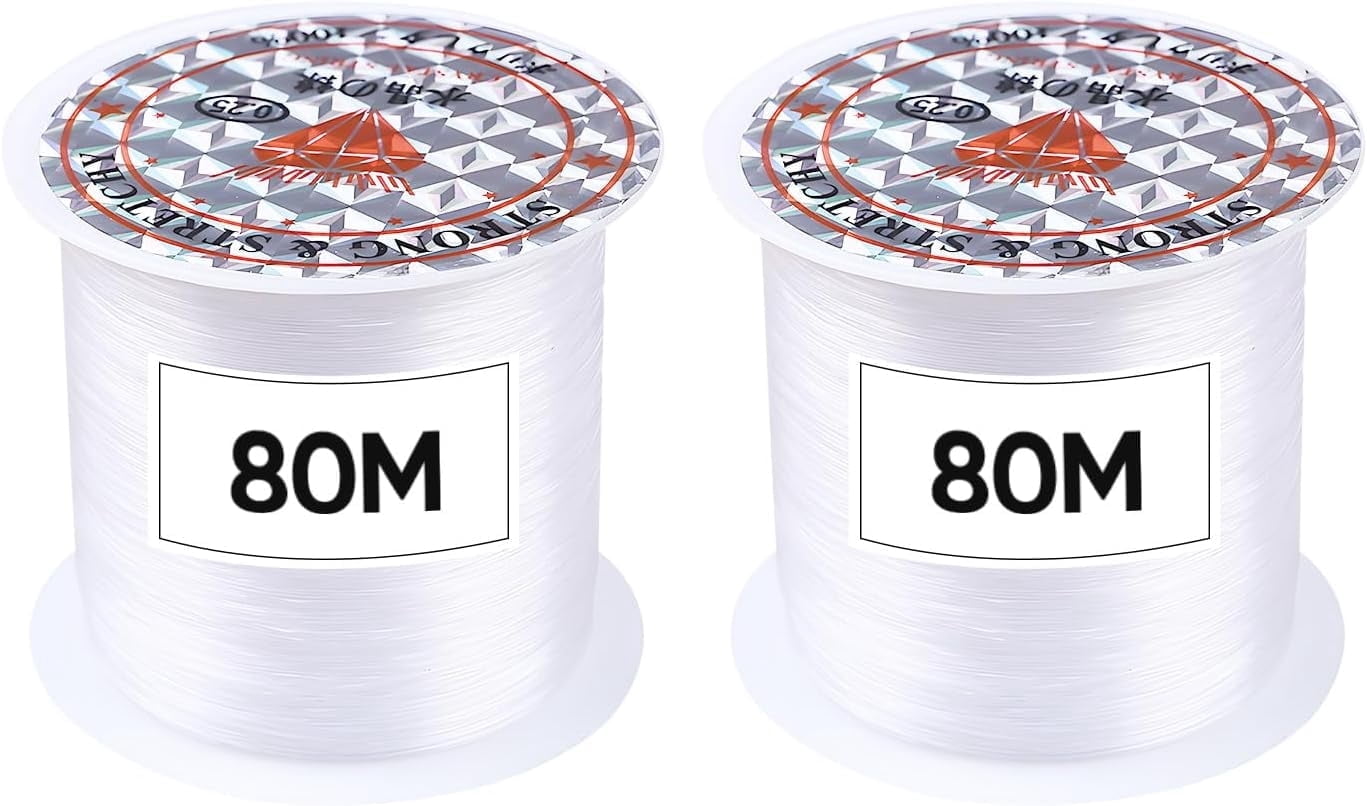 2 Pack Crystal Clear Fishing Thread – 0.25mm × 80M Ultra-Strong Invisible Nylon Line Spool for Hanging Ornaments, Sewing, Crafts, Beading, and Jewelry Making