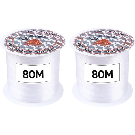 2 Pack Crystal Clear Fishing Thread 0.25mm 80M Ultra-Strong Invisible Nylon Line Spool for Hanging Ornaments, Sewing, Crafts, Beading, and Jewelry Making
