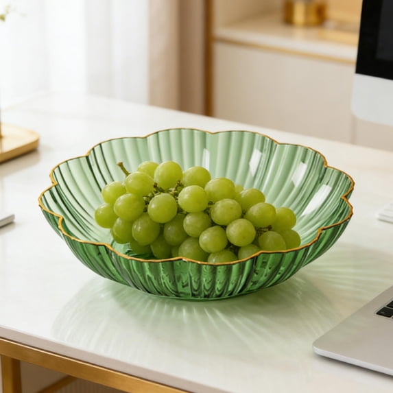 Crystal Clear Flower Design Fruit Bowl with Hammered Texture and Gold Trim for Living Room Coffee Table Display Snack Serving and Elegant Home Decor with Stackable Storage