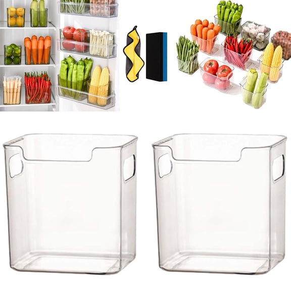 Crystal Clear Freezer Storage Bins,2 Pack Clear Plastic Storage Bins for Refrigerator Side Door,Stackable Organizer for Kitchen Bathroom Under Sink (Clear, S)