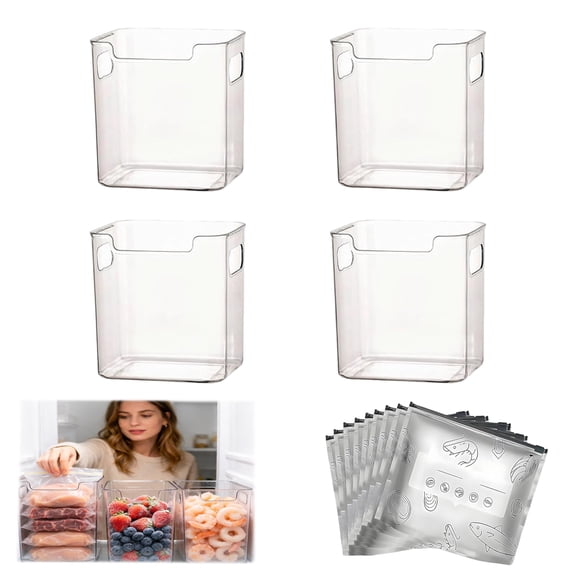 Crystal Clear Freezer Storage Bins, 2026 New 4 Pack Cleard Plastic Bins, Stackable Kitchen Cabinet Organizer with Handles for Refrigerator and Pantry