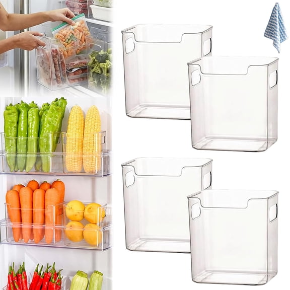 Crystal Clear Freezer Storage Bins, 2026 Upgraded Freezer Drawer Organizer Bins with Handles, Multipurpose Clear Plastic Storage Bins for Refrigerator and Pantry, Easy to Clean