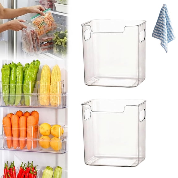 Crystal Clear Freezer Storage Bins, 2026 Upgraded Freezer Drawer Organizer Bins with Handles, Multipurpose Clear Plastic Storage Bins for Refrigerator and Pantry, Easy to Clean