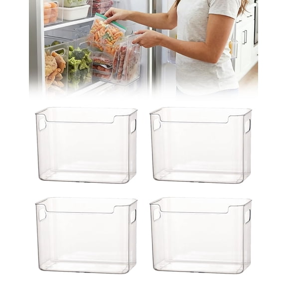 Crystal Clear Freezer Storage Bins 4/8 Pack Stackable Clear Plastic Bins With Handles Space Saving Organizer For Fridge Pantry Freezer Meat Veggies Kitchen Storage