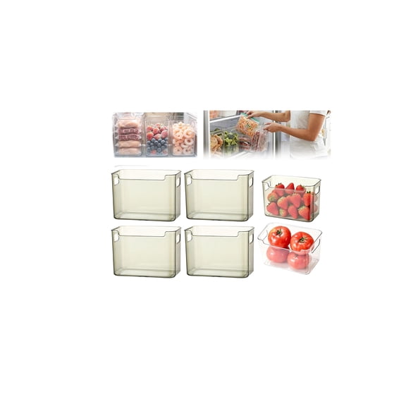 Crystal Clear Freezer Storage Bins, 4 Pack Clear Plastic Bins for Refrigerator and Pantry,Freezer Organizer Bin,Stackable Kitchen Cabinet Organizer with Handles,for Frozen Food,Meat & Veggies