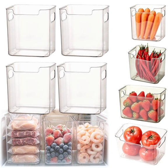 Crystal Clear Freezer Storage Bins – 4 Pack Clear Plastic Bins for Refrigerator & Pantry, Stackable Kitchen Organizer with Handles, BPA-Free, Shatter-Resistant