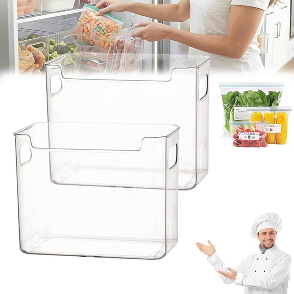 Crystal Clear Freezer Storage Bins -Clear Plastic Bins for the Refrigerator and Pantry, Stackable Kitchen Cabinet Organizer with Handles for Frozen Food, Meat, and Vegetables
