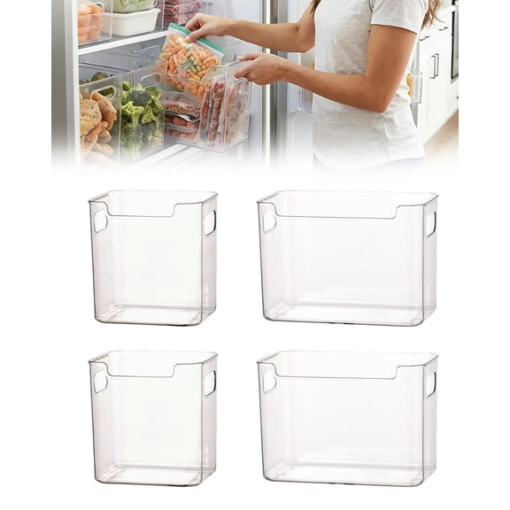 Crystal Clear Freezer Storage Bins - Clear Plastic Bins for Refrigerator and Pantry, Stackable Kitchen Cabinet Organizer with Handles for Frozen Food, Meat & Veggies
